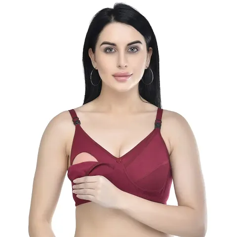 Women's Non Padded Wire Free Maternity Bra Pack of 1 by The Stylers (42, Maroon)