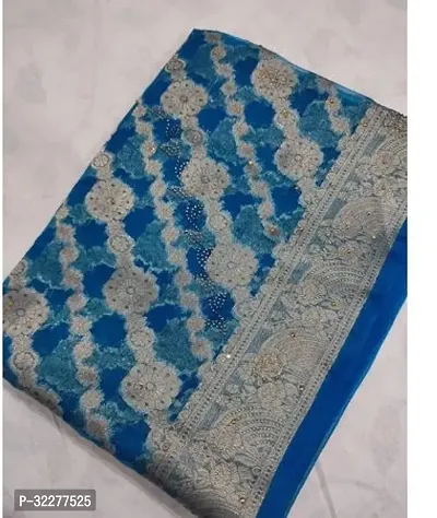 Elegant Blue Organza Saree with Blouse piece For Women