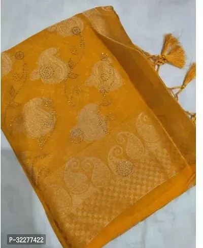 Elegant Yellow Organza Saree with Blouse piece For Women