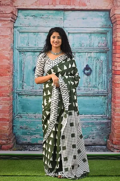 Printed Cotton Mulmul Sarees with Blouse piece
