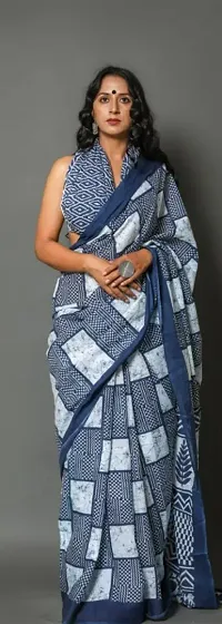Printed Mulmul Cotton Sarees with Blouse Piece