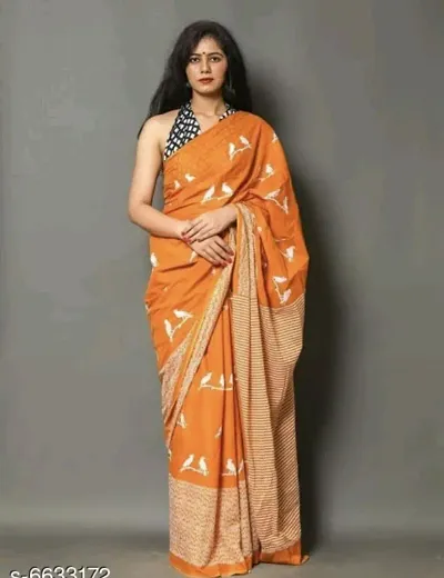 Attractive Cotton Mulmul Printed Sarees With Blouse Piece