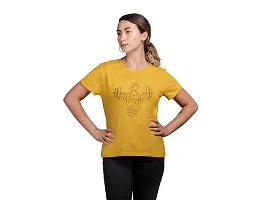 Bhakti SELECTION Gym -(Yellow) Printed line Art Themed Based Cotton Half Sleeve Round Neck Tshirts for Women-thumb1