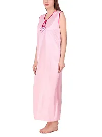 Bhakti SELECTION Red  Pink Satin Nighty with Night Robe for Womens Ladies, Set of 2-thumb3