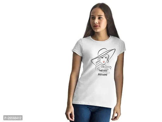 Bhakti SELECTION You are Awsome -White Tshirt- Line Art for Female - Half Sleeves T-Shirt