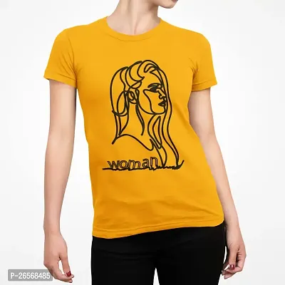 Bhakti SELECTION Woman -(Yellow) Printed line Art Themed Based Cotton Half Sleeve Round Neck Tshirts for Women