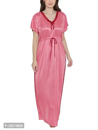 Bhakti SELECTION Pink Satin Womens Night Gown, Comfortable Nightwear for Womens