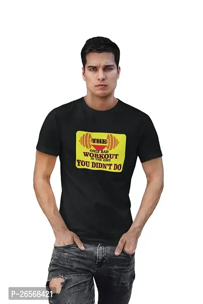 Bhakti SELECTION The Only Bad Workout is The One, You Didn't Do, (BG Yellow), Round Neck Black Gym Tshirt for Men