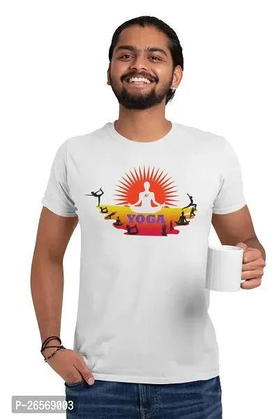 Bhakti SELECTION Yoga Positions - White - Comfortable Yoga T-Shirts for Yoga Printed Men's T-Shirts (Small, White)