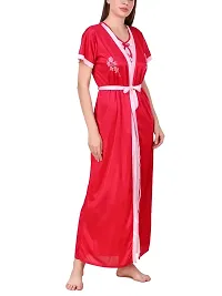 Bhakti SELECTION Red  Pink Satin Nighty with Night Robe for Womens Ladies, Set of 2-thumb2