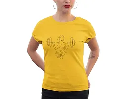 Bhakti SELECTION Gym -(Yellow) Printed line Art Themed Based Cotton Half Sleeve Round Neck Tshirts for Women-thumb2