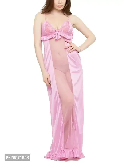 Bhakti SELECTION Pink Sleeveless Transparent Night Womens Night Gown