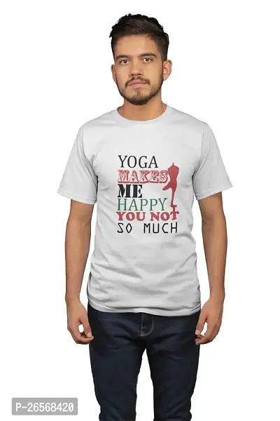 Bhakti SELECTION Yoga Makes me Happy - White - Comfortable Yoga T-Shirts for Yoga Printed Men's T-Shirts White