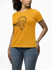 Bhakti SELECTION Rose Girl -(Yellow) Printed line Art Themed Based Cotton Half Sleeve Round Neck Tshirts for Women-thumb2