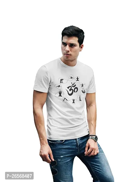 Bhakti SELECTION Om - White - Comfortable Yoga T-Shirts for Yoga Printed Men's T-Shirts White-thumb5