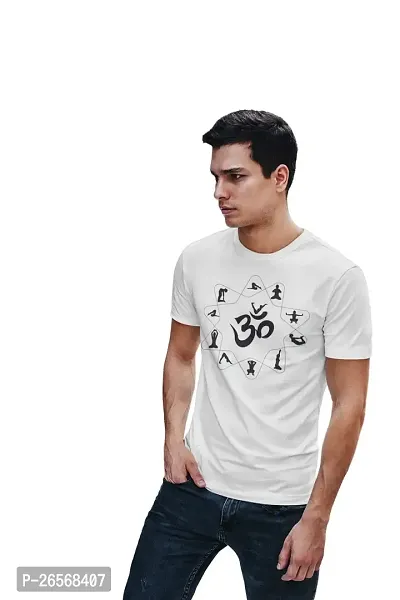 Bhakti SELECTION Om - White - Comfortable Yoga T-Shirts for Yoga Printed Men's T-Shirts White