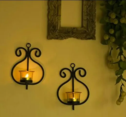PAIR WALL HANGING TEA LIGHT WITH GLASS