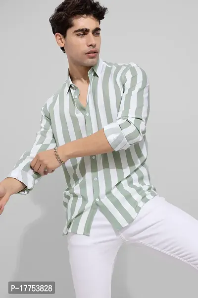 Stylish Fancy Cotton Blend Striped Regular Fit Long Sleeves Casual Shirts For Men-thumb2