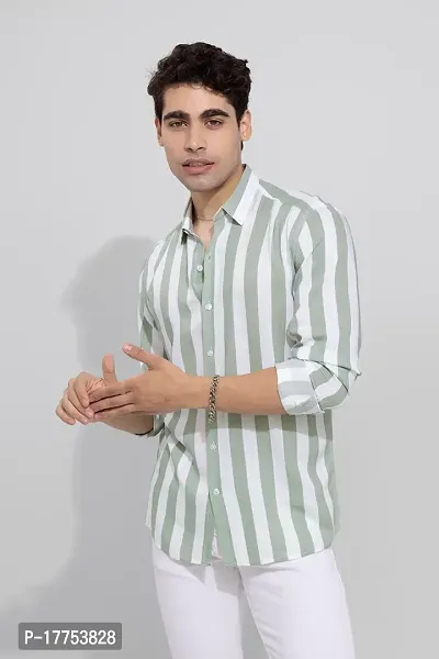 Stylish Fancy Cotton Blend Striped Regular Fit Long Sleeves Casual Shirts For Men-thumb3