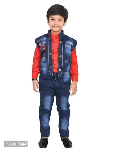 Stylish Fancy Cotton Printed Shirts With Bottom Wear And Waistcoat Set For Boys-thumb0