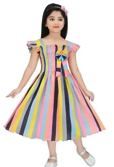 Elegant Crepe Striped Frcoks For Girls