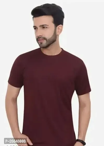 Stylish Maroon Polyester Solid Round Neck T-Shirts For Men-thumb0