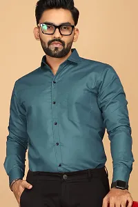 Stylish Teal Cotton Casual Shirts For Men-thumb3