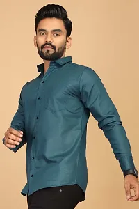 Stylish Teal Cotton Casual Shirts For Men-thumb4