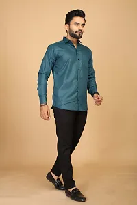 Stylish Teal Cotton Casual Shirts For Men-thumb2