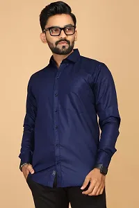 Stylish Navy Blue Cotton Casual Shirts For Men-thumb2