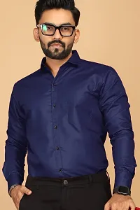 Stylish Navy Blue Cotton Casual Shirts For Men-thumb1