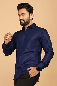 Stylish Navy Blue Cotton Casual Shirts For Men-thumb4