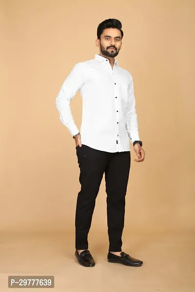 Stylish White Cotton Casual Shirts For Men-thumb2