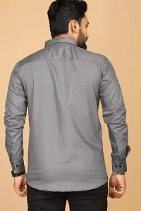 Stylish Grey Cotton Casual Shirts For Men-thumb1