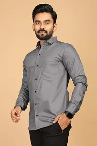 Stylish Grey Cotton Casual Shirts For Men-thumb2