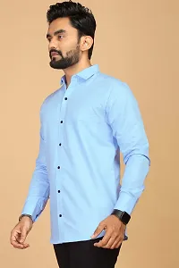 Stylish Blue Cotton Casual Shirts For Men-thumb1