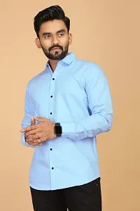 Stylish Blue Cotton Casual Shirts For Men-thumb3