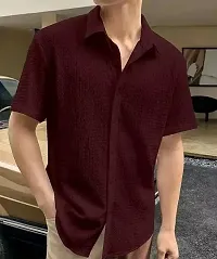 Stylish Maroon Cotton Casual Shirts For Men-thumb2
