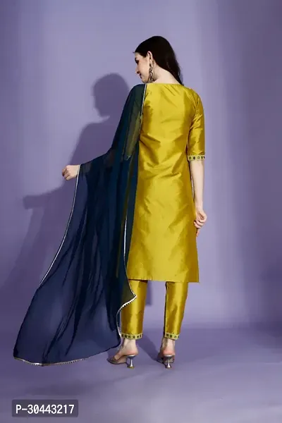 Stylish Mustard Art Silk Kurta, Bottom And Dupatta Set For Women-thumb5