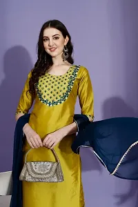 Stylish Mustard Art Silk Kurta, Bottom And Dupatta Set For Women-thumb1