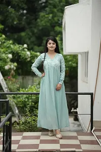 Stylish Green Georgette Ethnic Gown For Women-thumb3