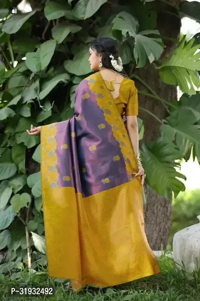 Stylish Purple Pure Silk Saree With Blouse Piece For Women-thumb2