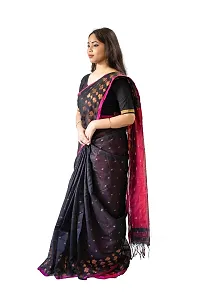 Stylish Black Cotton Silk Saree With Blouse Piece For Women-thumb3