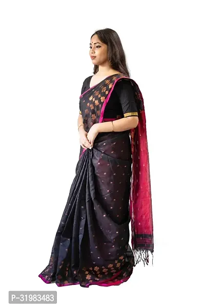 Stylish Black Cotton Silk Saree With Blouse Piece For Women-thumb4