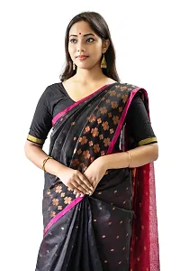 Stylish Black Cotton Silk Saree With Blouse Piece For Women-thumb1