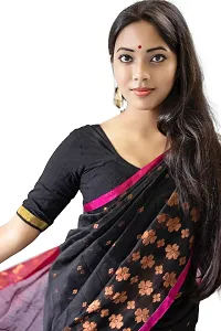 Stylish Black Cotton Silk Saree With Blouse Piece For Women-thumb2