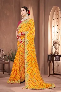 Stylish Yellow Georgette Saree With Blouse Piece For Women-thumb2