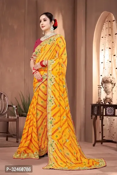 Stylish Yellow Georgette Saree With Blouse Piece For Women-thumb3