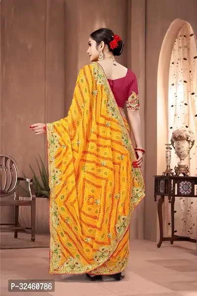 Stylish Yellow Georgette Saree With Blouse Piece For Women-thumb2