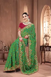 Stylish Green Georgette Saree With Blouse Piece For Women-thumb2